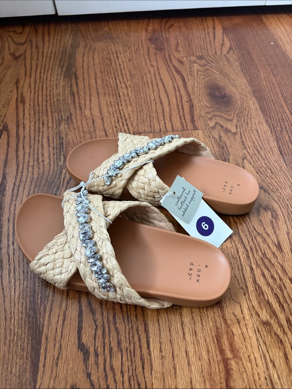a new day Braided Crystal-Accent Slide Sandals in Natural Size 6 New